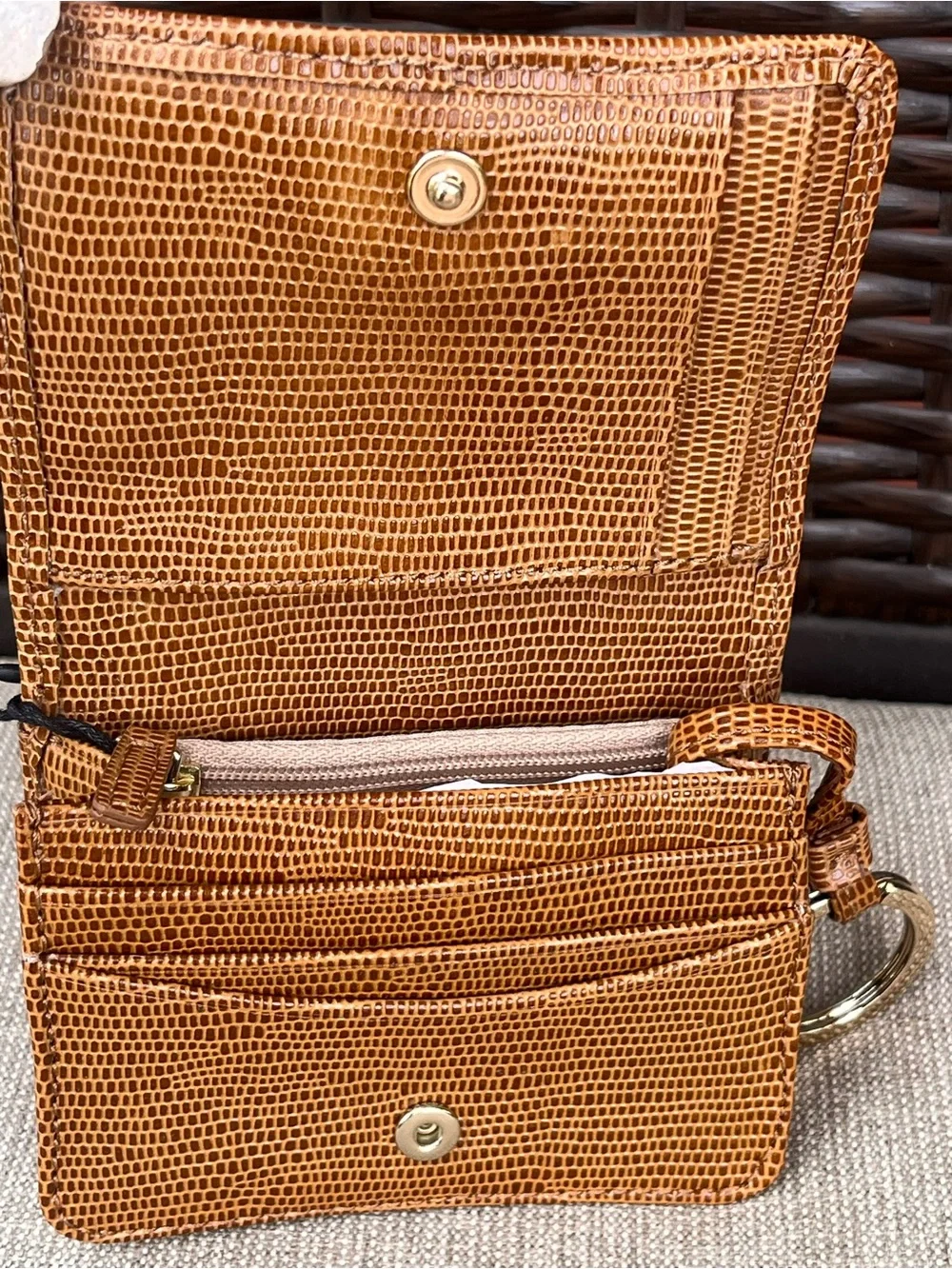 NWT Brahmin MiNI KEY in TOBACCO ALL OVER LIZARD Wallet